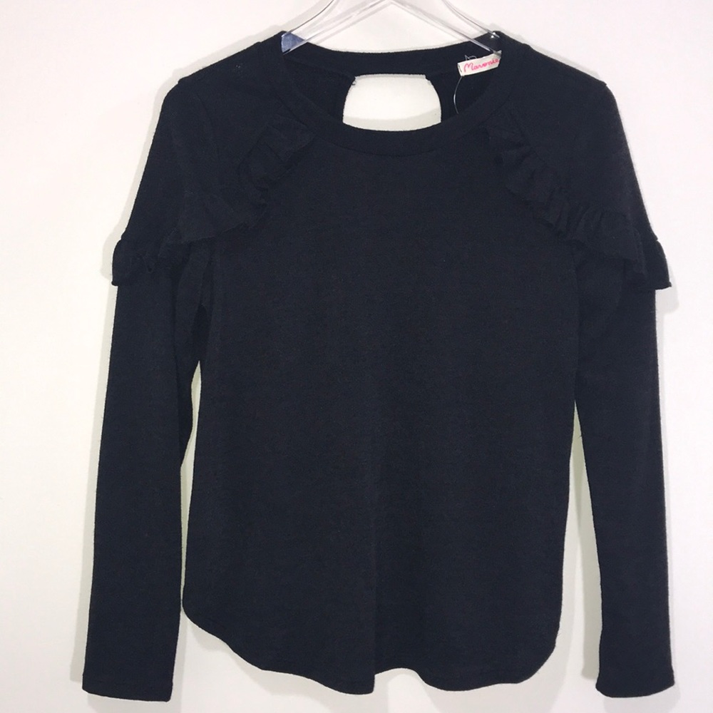 Ruffle Top Keyhole Back Shirt Long Sleeves - Picture 6 of 8